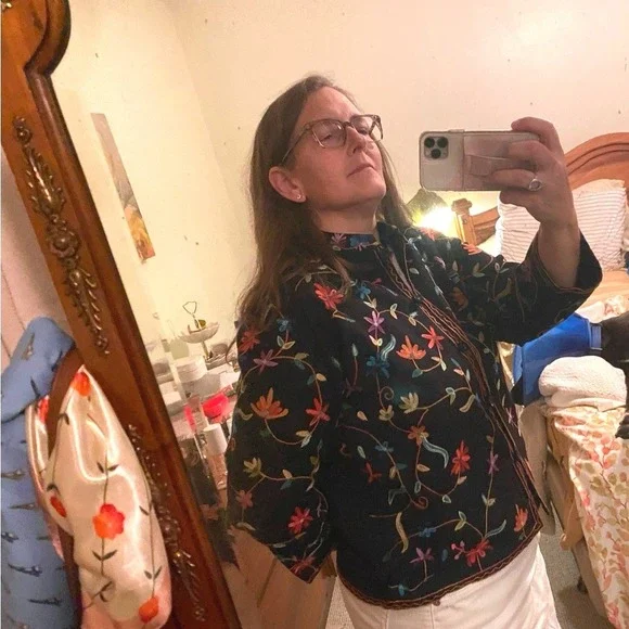 Vintage BFA Club Scene Embroidered Floral Jacket Black Boho Folk Art 90s Style - Picture 10 of 10